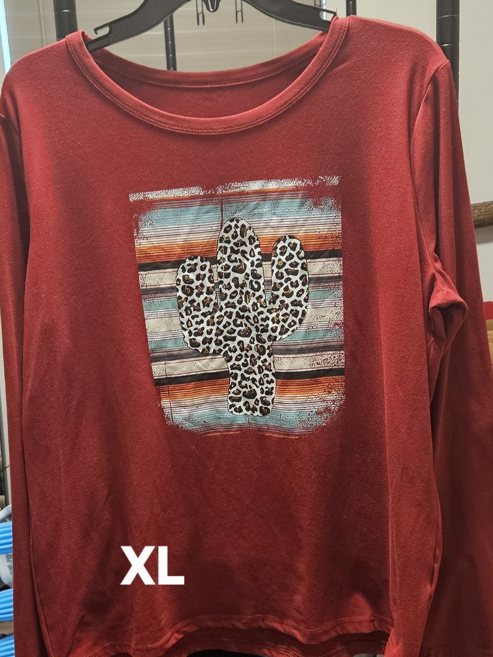 Women's Long-Sleeve Red Cactus Graphic Tee